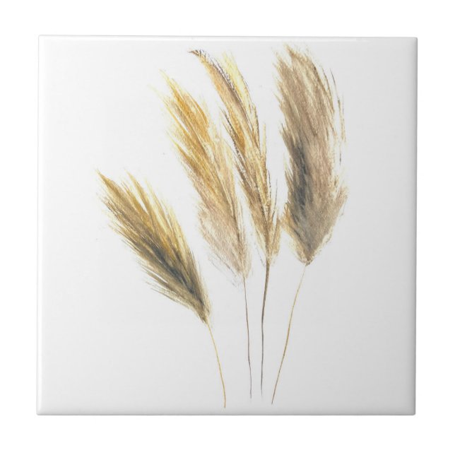 Pampas Grass Watercolor botanical Boho Tile (Front)