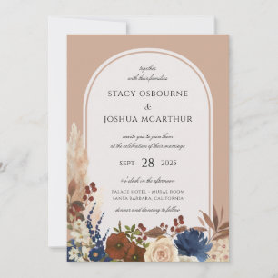 Pampas Grass Watercolor Floral Boho Wedding Invitation
