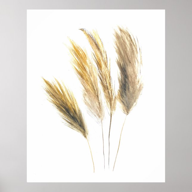 Pampas grass Watercolor Floral Flowers Boho Art Poster (Front)