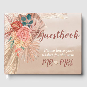 Pampas Grass Watercolor Floral Terracotta Ombre  Guest Book