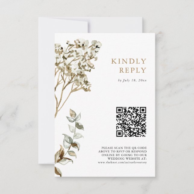 Pampas Grass Wedding Boho QR Code RSVP Card (Front)