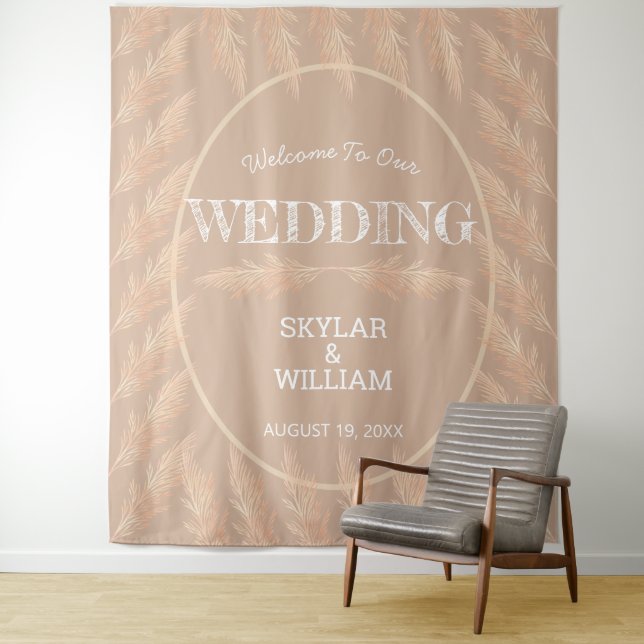Pampas Grass Wedding Boho Selfie Photo Booth Tapestry (In Situ)