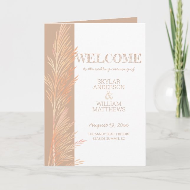 Pampas Grass Wedding Ceremony Neutral Folded Programme (Front)