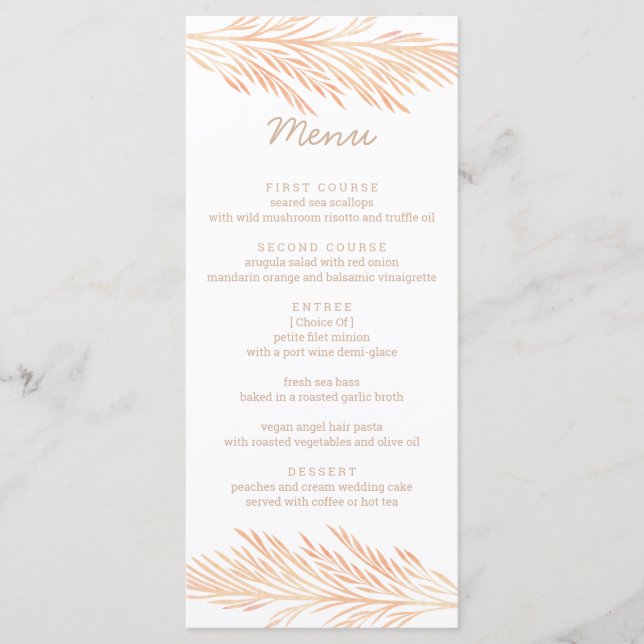 Pampas Grass Wedding Floral Trend Chic Reception Menu (Front)