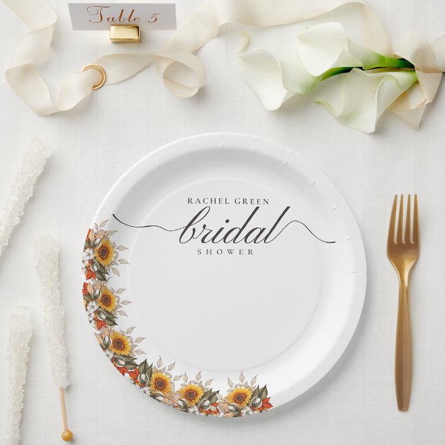 Pampas Grass Wedding Gown Boho Bridal Shower Paper Plate (Creator Uploaded)