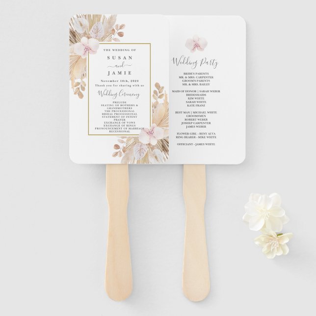 Pampas Grass Wedding Hand Fan (Front and Back)