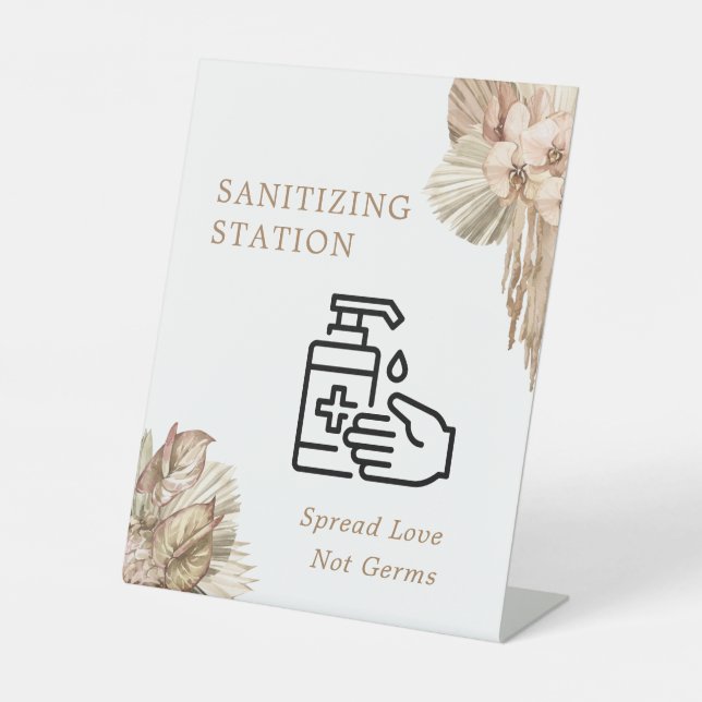 Pampas Grass Wedding Sanitising Station Pedestal Sign (Front)