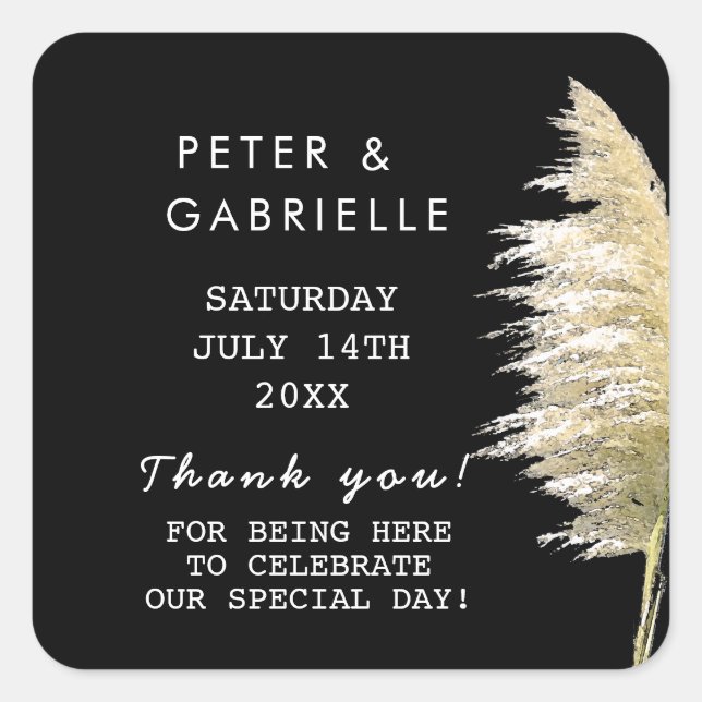 Pampas Grass Wedding Thank You Stickers (Front)