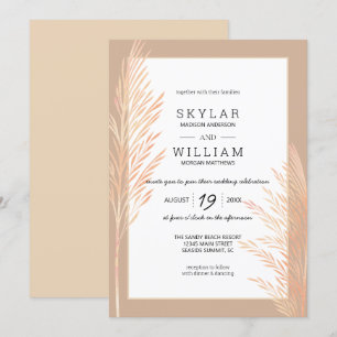 Pampas Grass Wedding Watercolor Chic Neutral Invitation