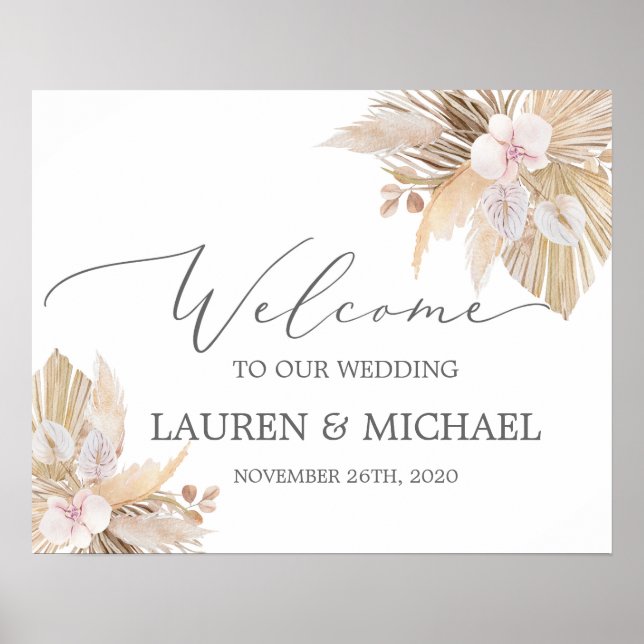 Pampas Grass Wedding Welcome sign (Front)