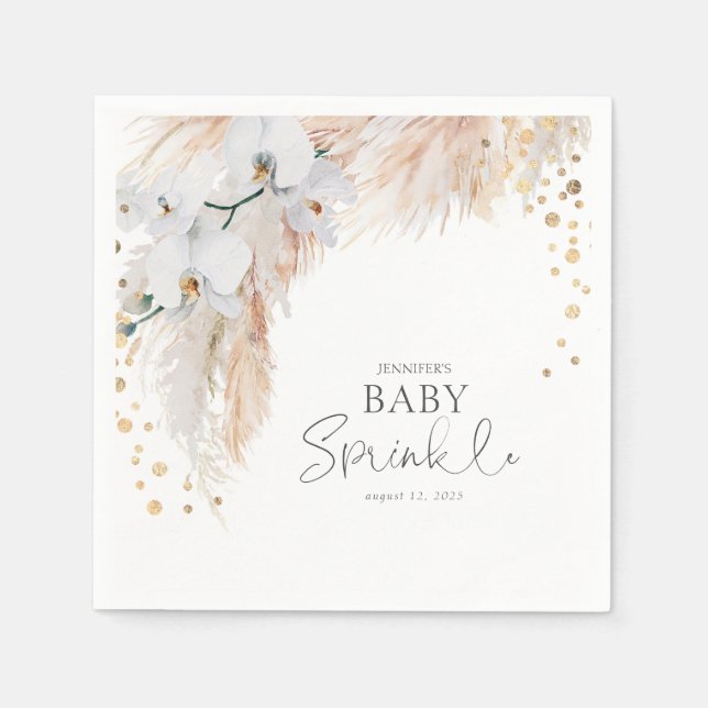 Pampas Grass White Floral Baby Sprinkle Napkin (Front)