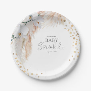 Pampas Grass White Floral Baby Sprinkle Paper Plate