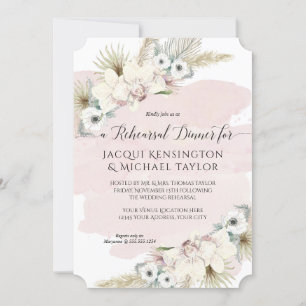 Pampas Grass White Floral Blush Rehearsal Dinner Invitation