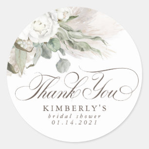 Pampas Grass White Floral Thank You Classic Round Sticker