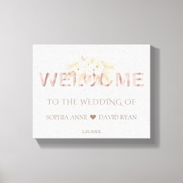 Pampas Grass White Flowers Wedding Welcome Sign (Front)