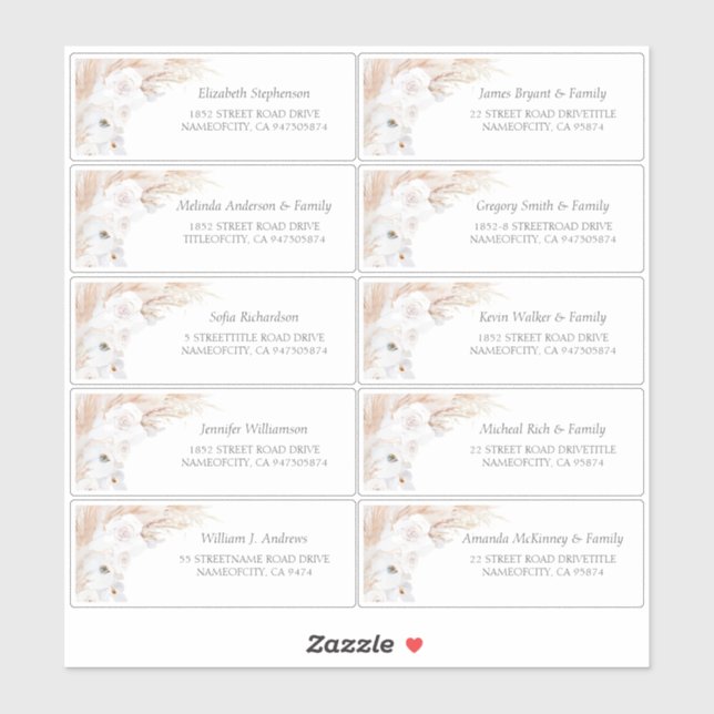Pampas Grass White Guest Names Address Labels (Sheet)