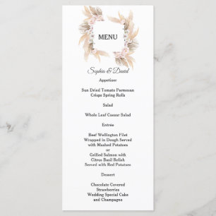 Pampas Grass White Orchid Roses Wedding Menu