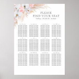 Pampas Grass White Orchids Wedding Seating Chart