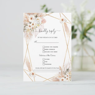 Pampas Grass White Roses Song Request Wedding RSVP Card