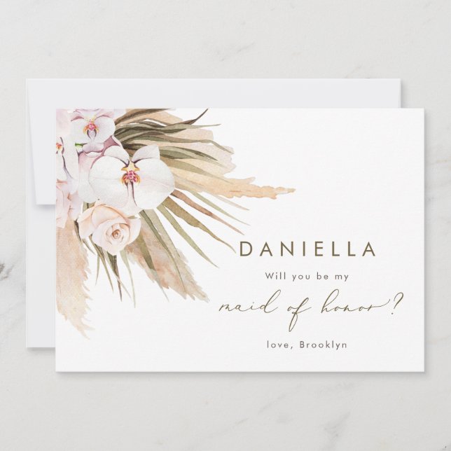 Pampas Grass Will You Be My Maid of Honour Invitation (Front)
