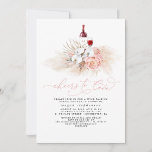 Pampas Grass Wine Tasting Pink Bridal Shower Invitation