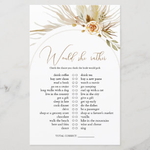 Pampas grass Would She Rather Bridal Shower Game