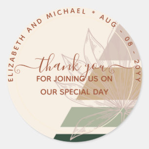 Pampas Green Terracotta Thank You Favour Classic R Round Sticker