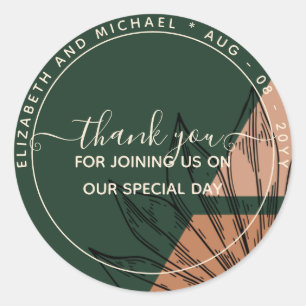 Pampas Green Terracotta Thank You Favour Classic Round Sticker
