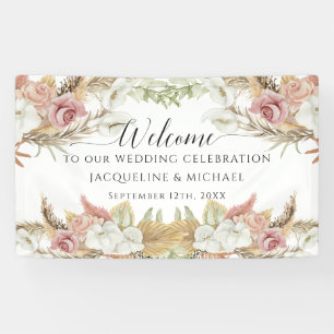 Pampas Greenery Blush Pink Floral Beach Wedding Banner