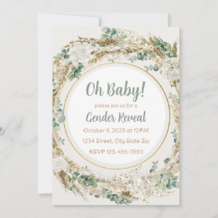 Pampas Greenery Neutral Tone Boho Gender Reveal Invitation