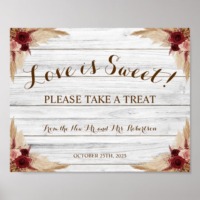 Pampas Love is Sweet Bridal Shower Wedding Poster (Front)
