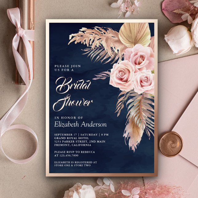 Pampas Navy Dusty Pink Bridal Shower Rose Gold (Creator Uploaded)