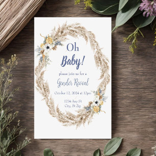 Pampas Neutral Tone Boho Gender Reveal Invitation