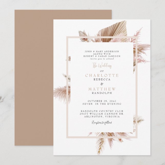 Pampas Neutral Wedding  Invitation (Front/Back)