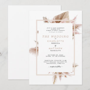 Pampas NeutralBoth Sets Parents Wedding Invitation