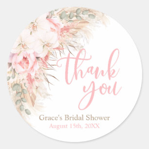 Pampas Orchids Peonies Thank You Bridal Shower Classic Round Sticker