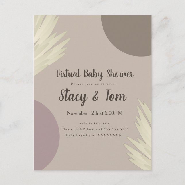 Pampas Organic Shapes Bohemian Virtual Baby Shower Invitation Postcard (Front)