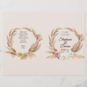 Pampas Palm Boho Floral Watercolor Wedding Program