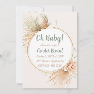 Pampas Palm Leaf Neutral Tone Boho Gender Reveal Invitation