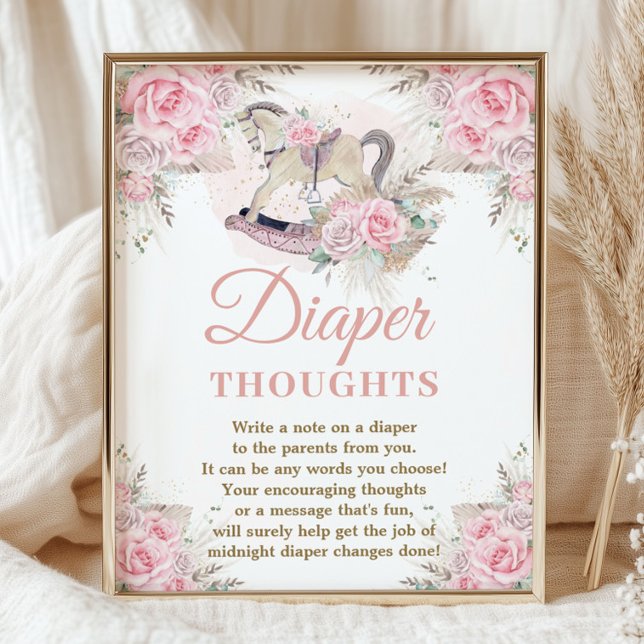 Pampas Pink Floral Rocking Horse Diaper Thoughts Poster (Creator Uploaded)
