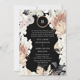 Pampas Premium   Gold Foil Monogram   Black Onyx Invitation