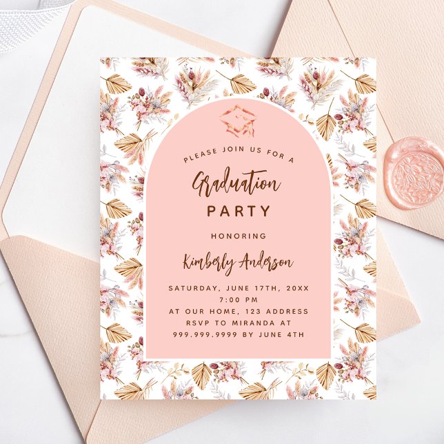 Pampas rose budget graduation party invitation (Creator Uploaded)