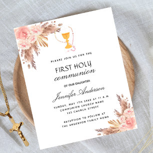 Pampas rose first communion budget invitation flyer