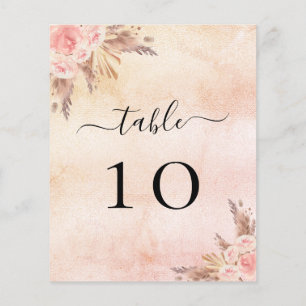 Pampas rose floral wedding program table number
