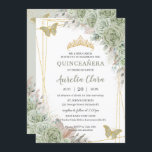 Pampas Sage Green Floral Butterflies Quinceañera Invitation<br><div class="desc">This boho chic Quinceañera invitation features a gold geometric frame adorned by delicate watercolor sage green floral, pampas grass, soft sage greenery and fluttery butterflies . Personalise it with your details easily and quickly, simply press the customise it button to further re-arrange and format the style and placement of the...</div>