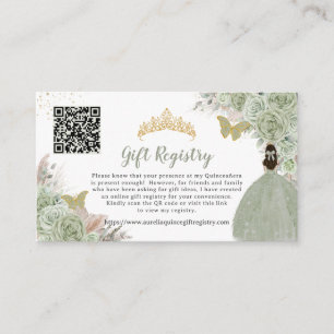 Pampas Sage Green Floral Quinceañera Gift Registry Enclosure Card