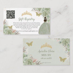 Pampas Sage Green Floral Quinceañera Gift Registry Enclosure Card