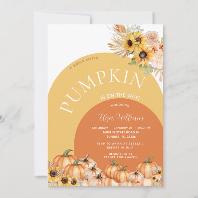 Pampas Sunflower Pumpkin is on the way baby shower Invitation (Front)