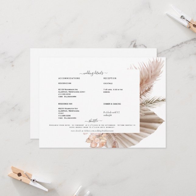 Pampas Swash White Detail Invitation (Front/Back In Situ)