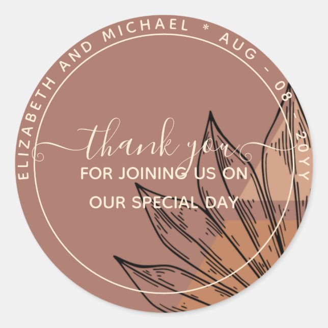 Pampas  Tan Terracotta Thank You Favour Classic Round Sticker (Front)